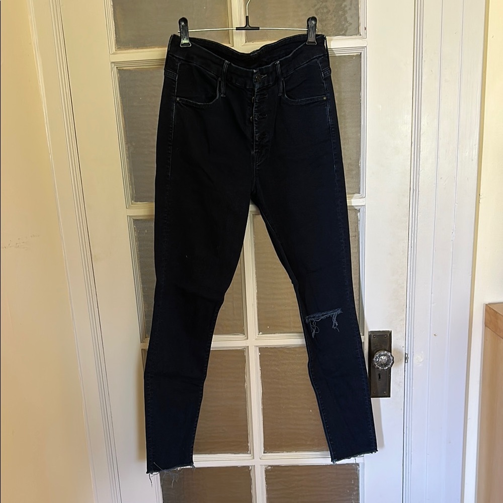 MOTHER Women's The Pixie Ankle Fray Dark Blue Skinny Jeans Sz 29